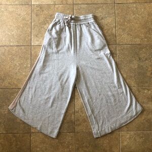 Gray Wide-Leg Cropped Pants with Elastic Waistband